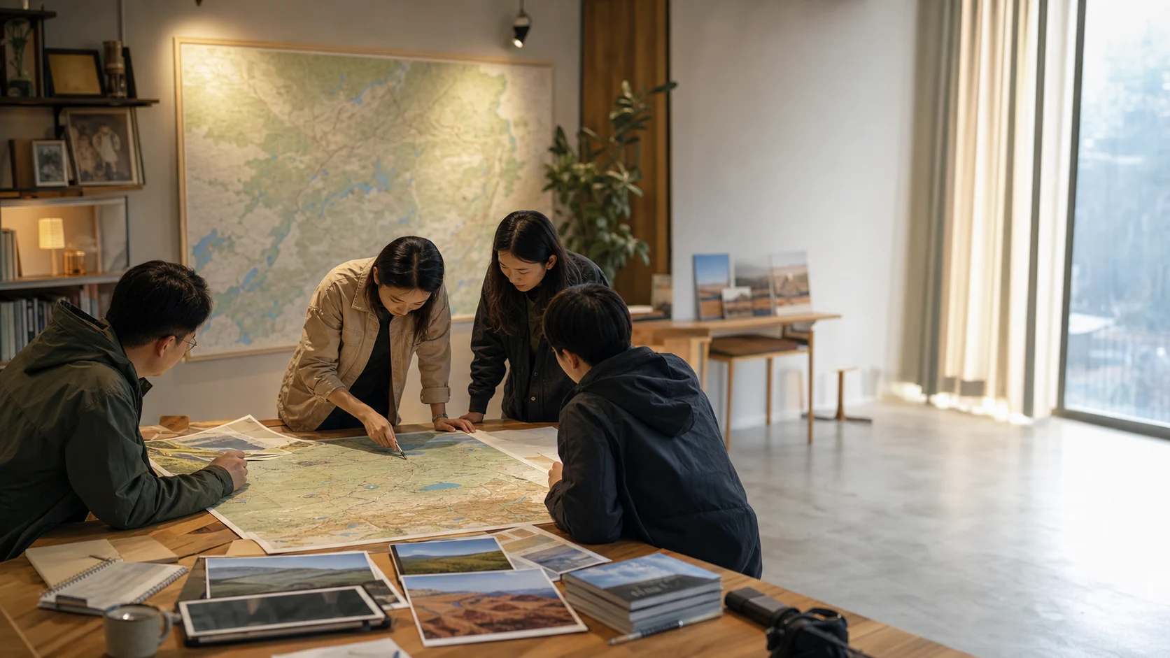 旅行顾问与产品人员讨论定制路线